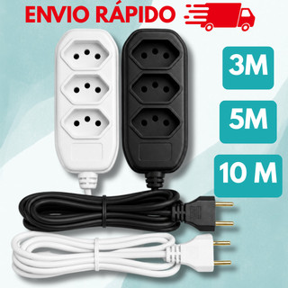 Extensão elétrica de  2, 3, 5 e 10 metros bivolt 110v/220v preta 3 pinos 10A padrão nacional brasileiro