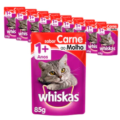 Ração Úmida Whiskas Sachê para Gatos Adultos sabor Carne ao Molho 85g - KIT 10 unids.