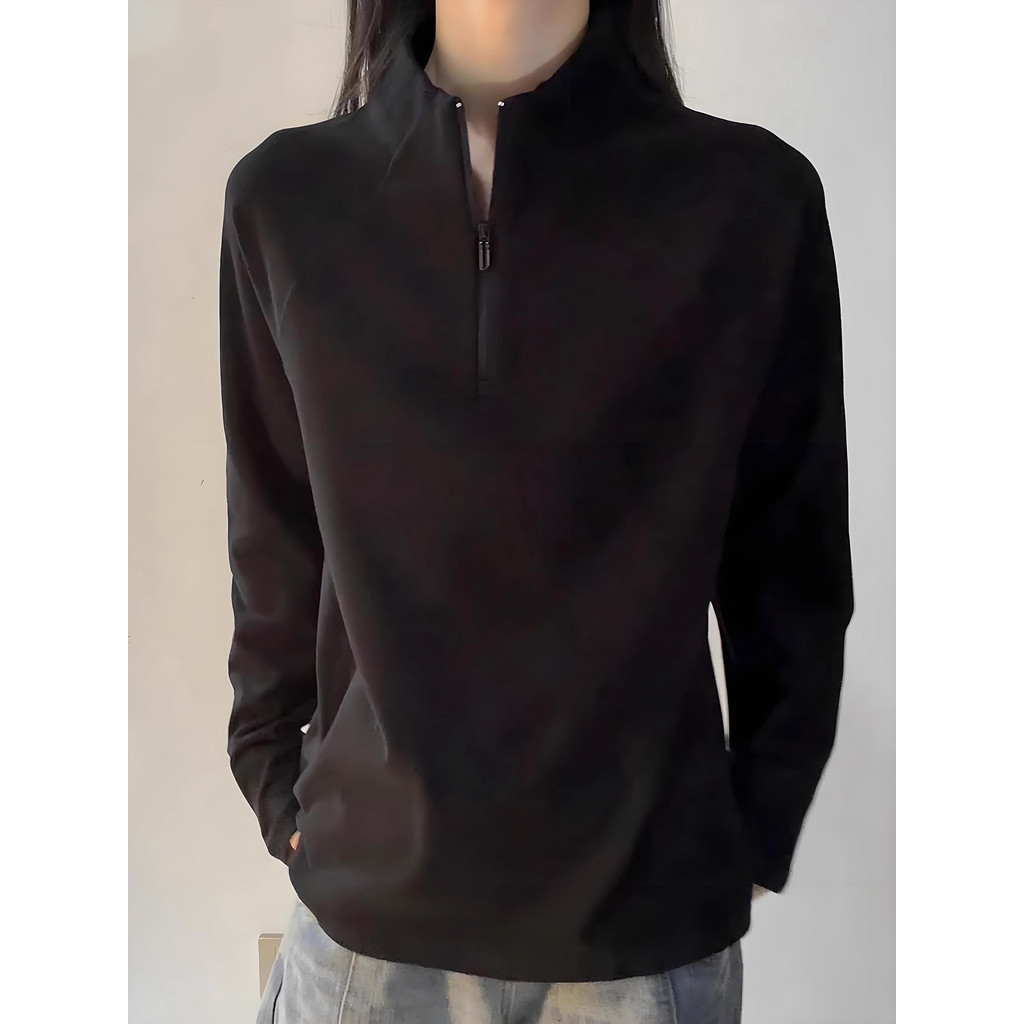 Preto meio zíper alemão veludo camisa de fundo masculino outono inverno interior quente Fitness moletom americano pesado