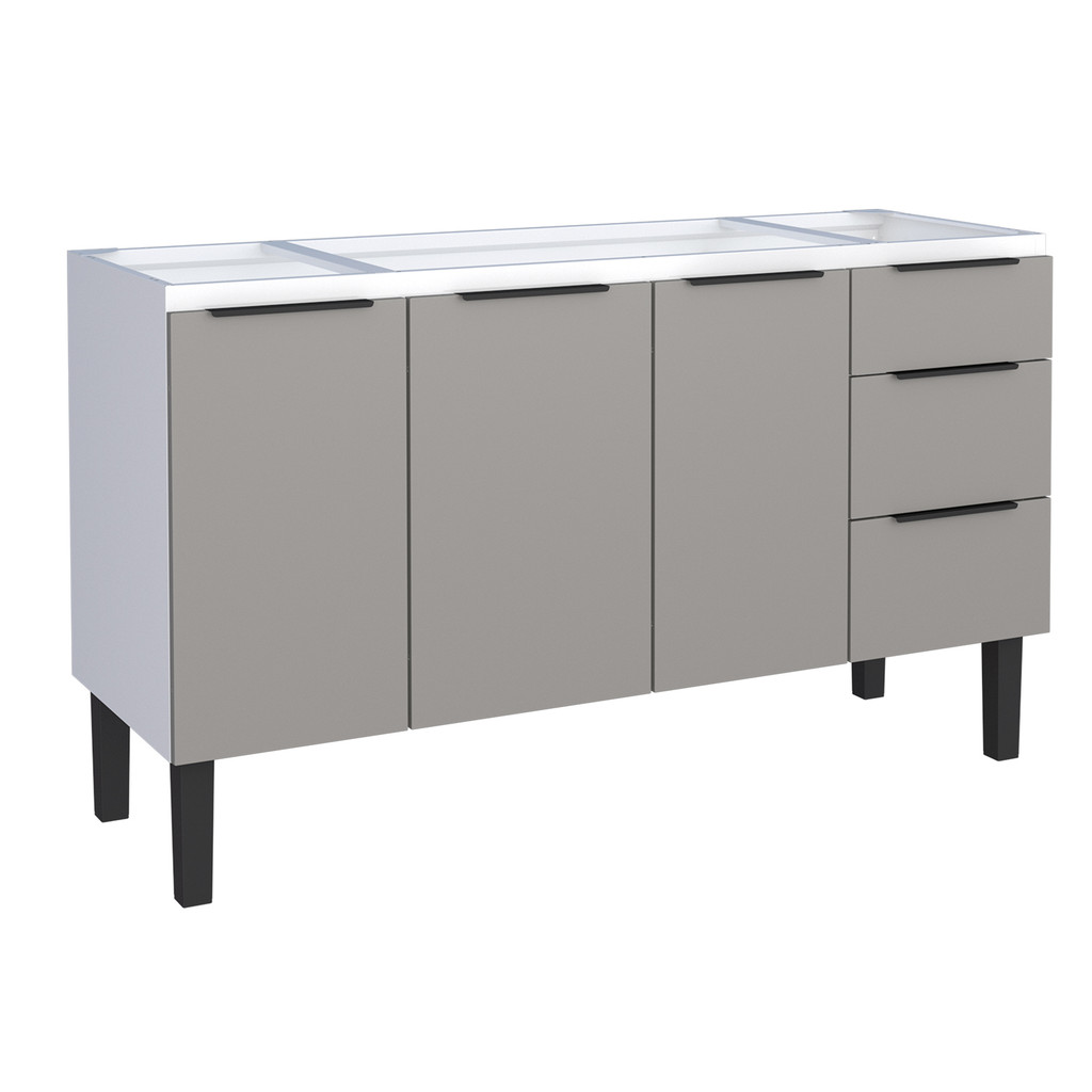 Gabinete Armário Aço Júpiter 144 com 3 Portas 3 Gavetas Moderno para Pia 150cm Cinza - Cozimax
