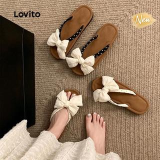(New Arrival) Lovito  Casuais Estilo Coreano para a Praia Cor Offwhite Rasteiras para mulheres LFA118014