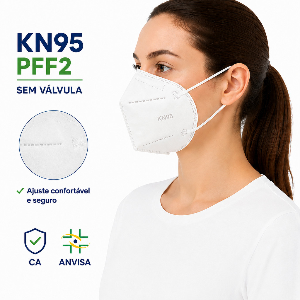 MÁSCARA KN95 PFF2 SEM VÁLVULA ALTA PROTEÇÃO RESPIRATÓRIA 5 CAMADAS