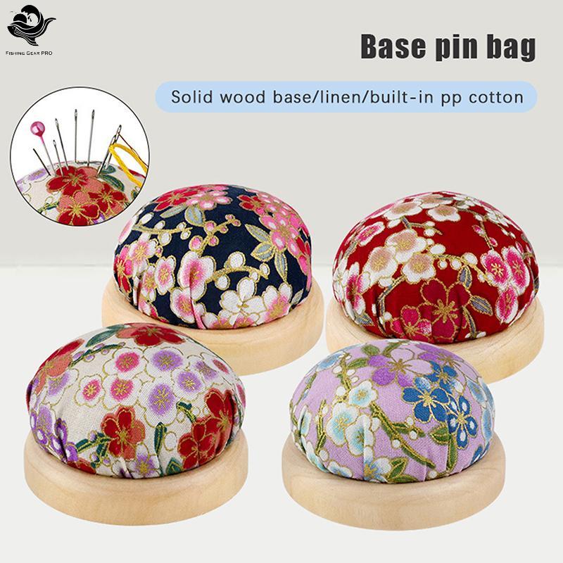 PFG Almofadas De Pino De Bordado Vintage , Almofada Meio Redonda Com Base De Madeira , Suporte De Agulha Para Artesanato