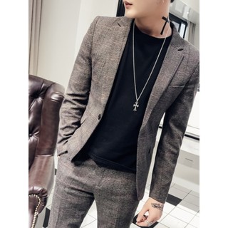 Primavera outono topo masculino estilo britânico rufião bonito xadrez pequeno terno jaqueta masculina versão coreana mag