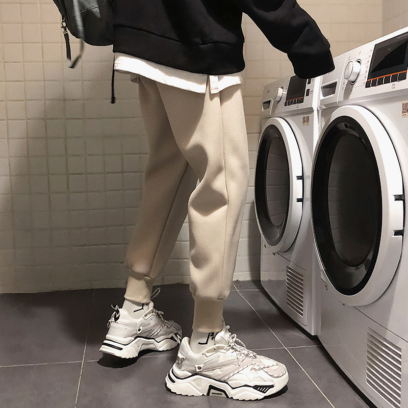 Calças de lã masculinas outono inverno versão coreana na moda calças magras de lã forro de lã espessamento All-Match Har