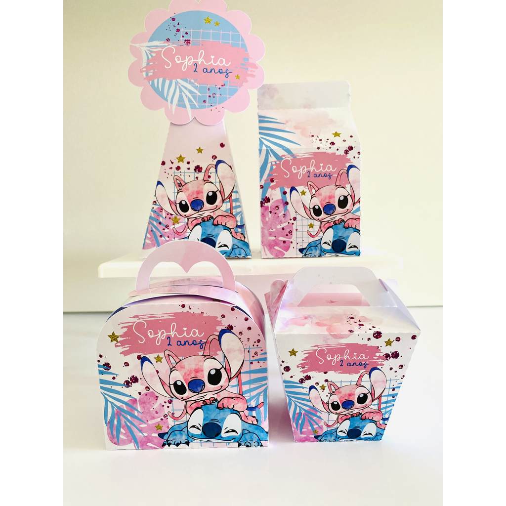 Kit Caixinhas Personalizada Stitch e Angel - Lembrancinhas Festa Pegue e Monte Festa Aniversário
