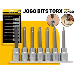 Jogo De Bits Torx Longos Encaixe 1/2 Cr-v 7 Peças Profissional Resistente Ferramenta Mecânica Automotiva Reparos Eda