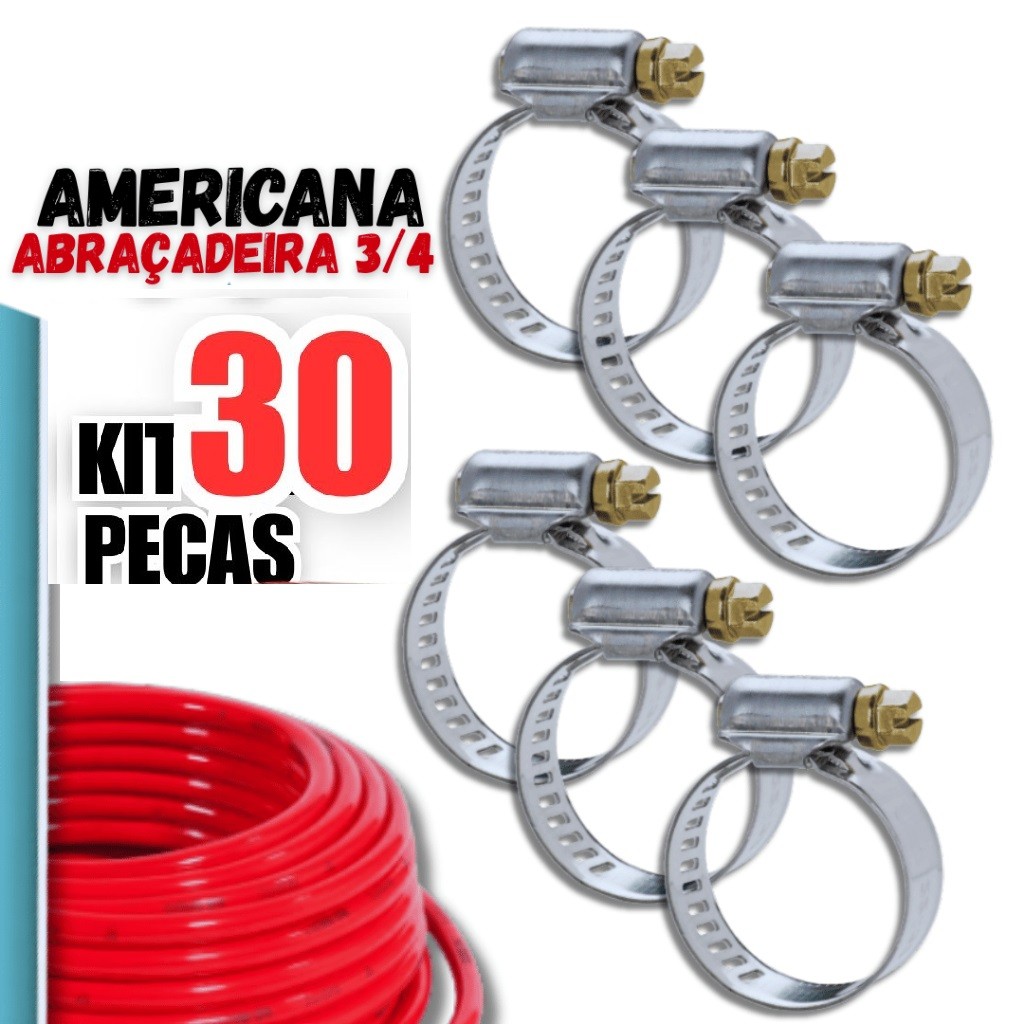 30 Unidade Abraçadeiras Americana  3/4 de Inox Vazado e Parafuso para Mangueiras de Gás e Jardim Utilidades