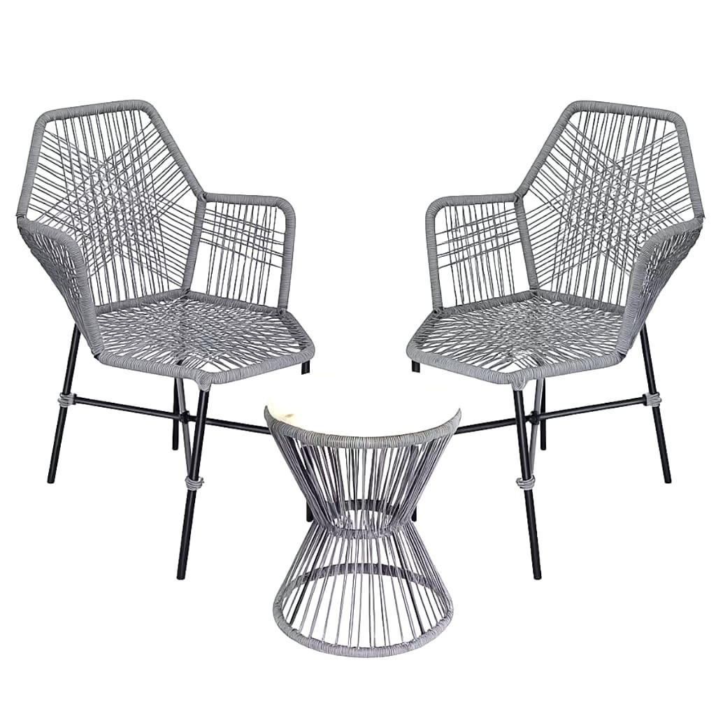 Kit 2 Cadeiras Tropicalia + Mesa Ampulheta Cinza – Fibra Sintética para Varanda Jardim Área Externa