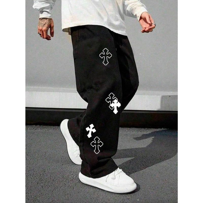 Calça Reta Masculino Estampa de Cruz Streetwear Casual