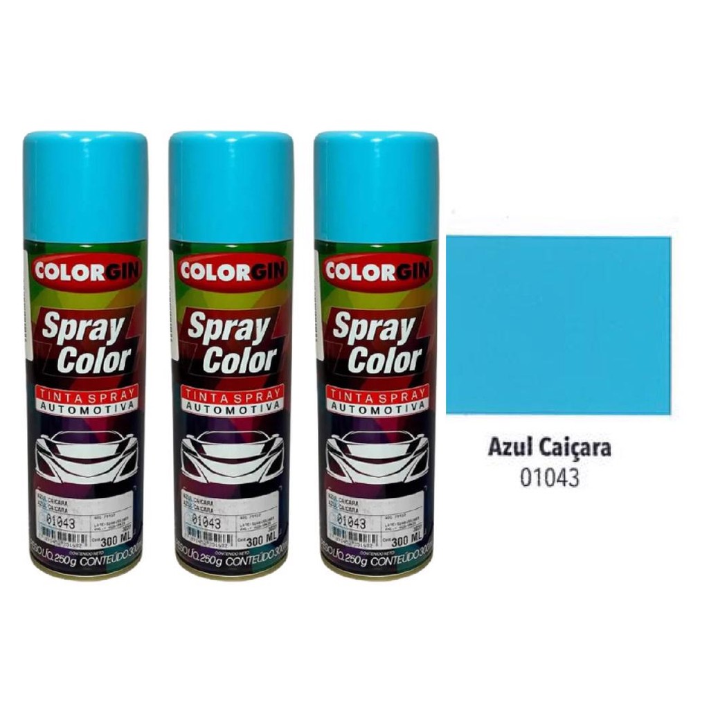 kit c/ 3 TINTA SPRAY AUTOMOTIVA AZUL CAICARA COLORGIN 300ML