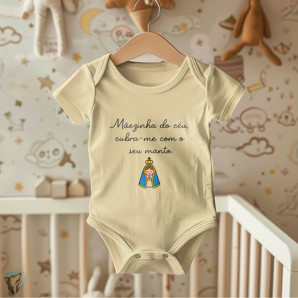 Body Infantil l Religioso “Mãezinha do Céu cubra-me com o seu manto” Nossa Senhora Aparecida Premium