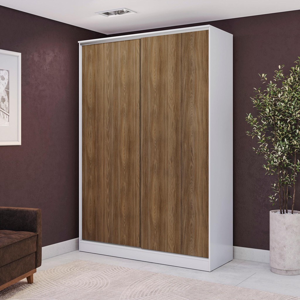 Guarda-Roupa 2 Pts Correr Kappesberg Adapt Branco/Nogueira em Oferta na Shopee
