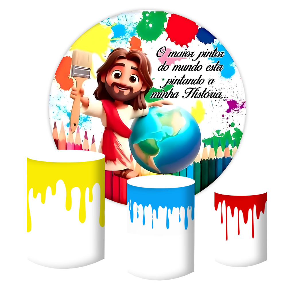 Painel Redondo + Capas Cilindros Tecido Sublimado Maior Pintor do Mundo em Oferta na Shopee