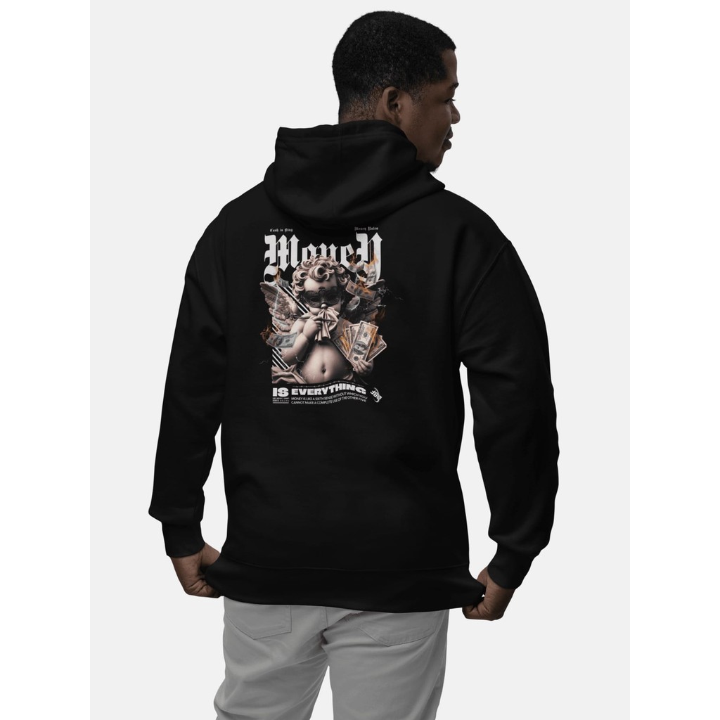 Blusa de Frio Moletom Canguru Masculino Unissex Flanelado Skatista Streetwear Estampa Grande Anjo Money