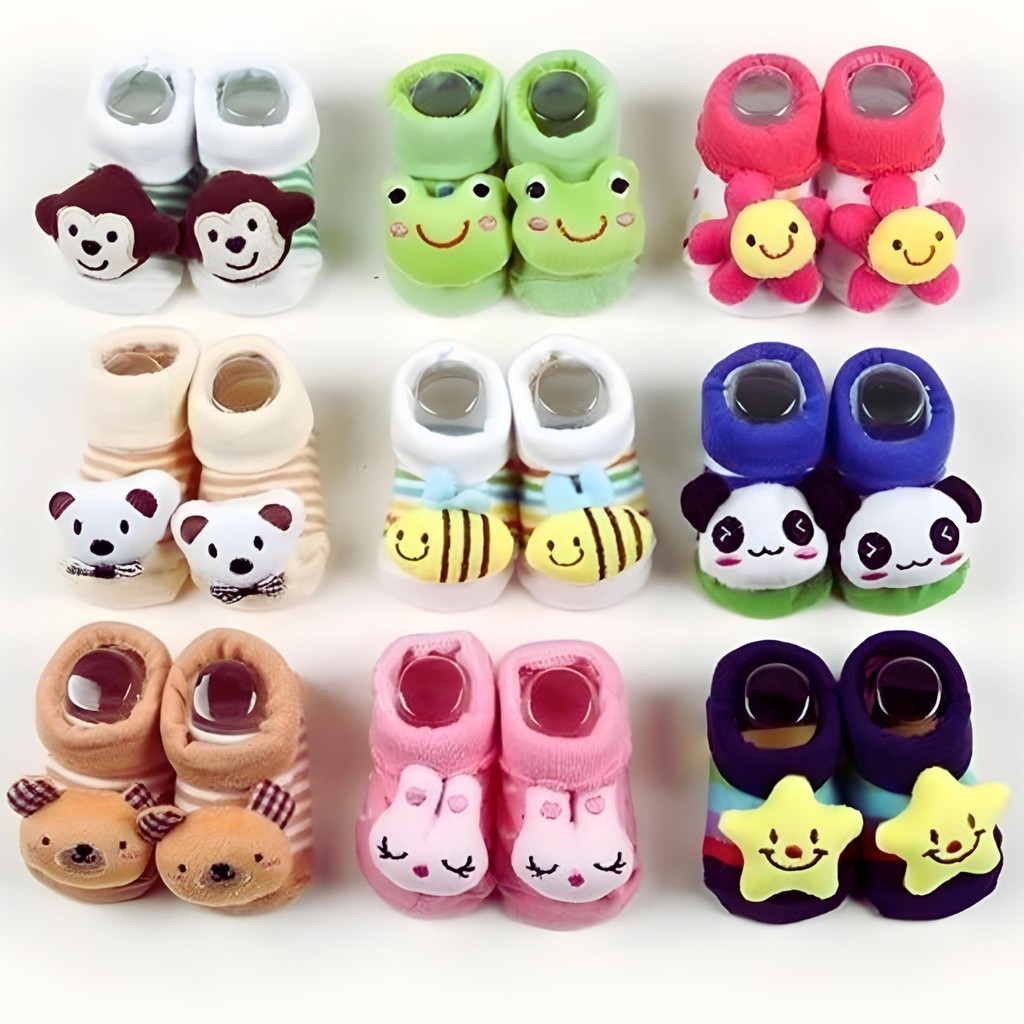 Kit com 10 Pares de Meia Bebê Infantil Menino e Menina com Bichinhos e Chocalho Sapatinhos em Oferta na Shopee