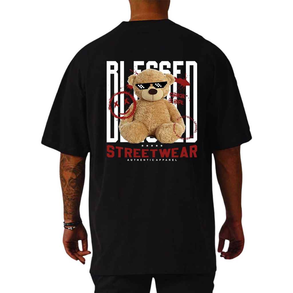 Camisa Camiseta Oversized Streetwear Estampada Bear Urso Blessed Top Bt109
