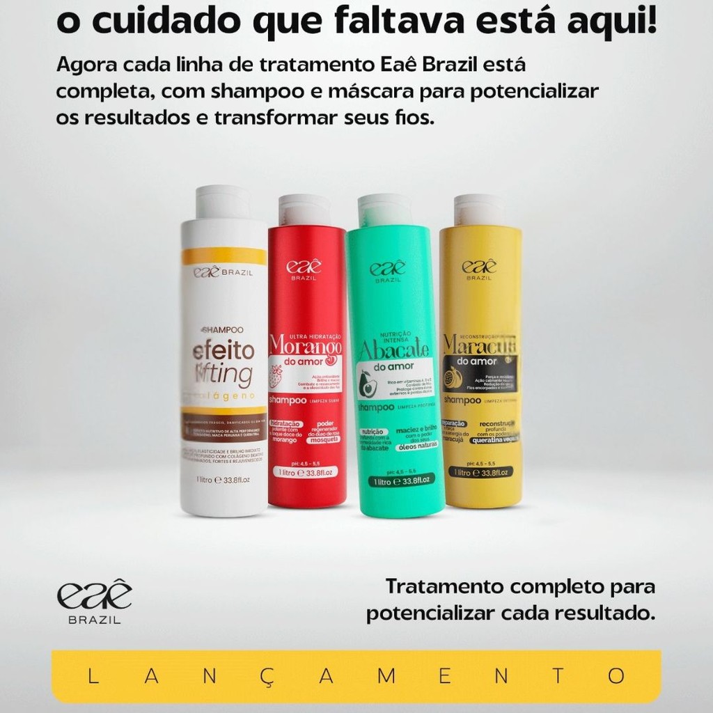 Shampoo De Tramento 1L Morango Do Amor | Abacate | Maracuja | Colageno | Eae Brazil em Oferta na Shopee