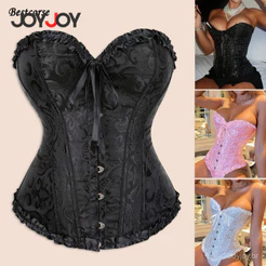 Joyjoy Corset Feminino com Arame e Almofada Branco Rosa Preto Plus Size Top Clássico Gótico Modelador Cintura Sexy Noiva