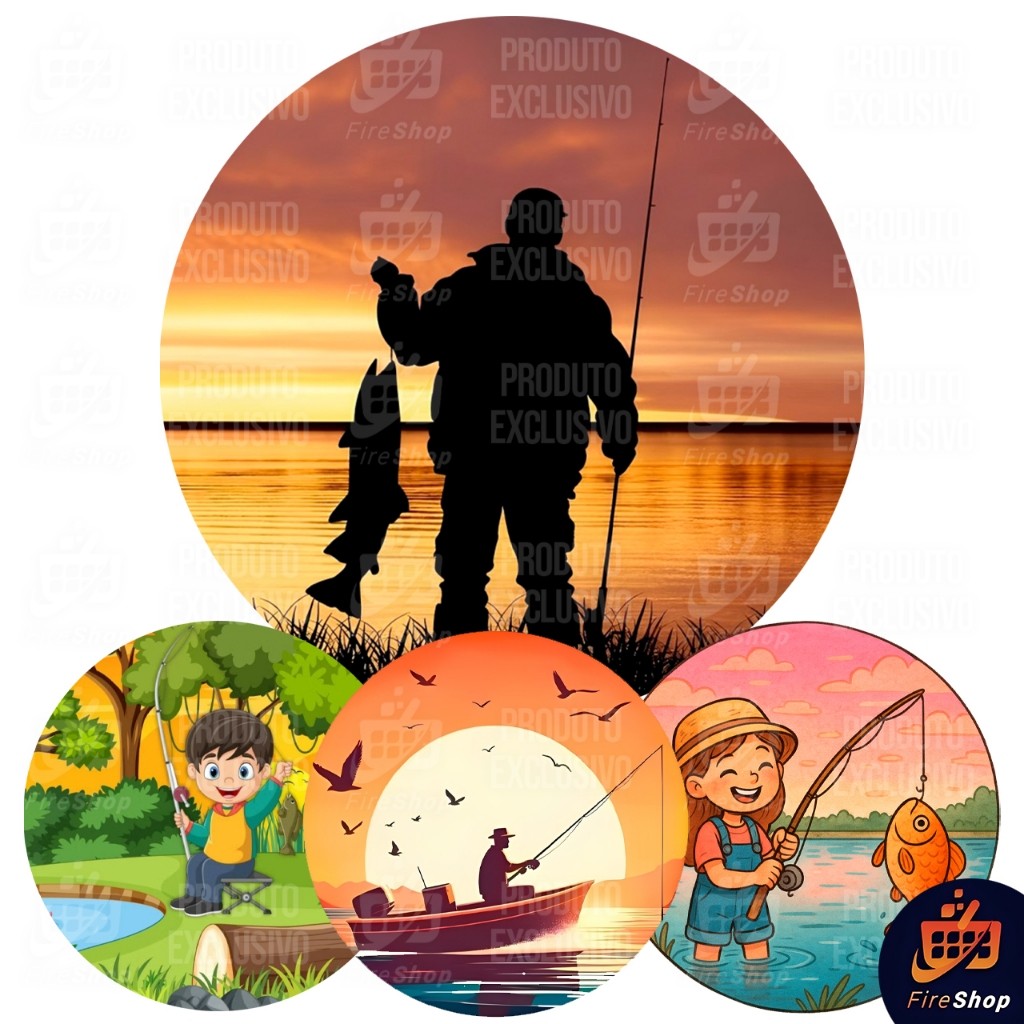 Capa Painel de festa 50x50 cm - PESCA PESCARIA PESCADOR - DIVERSOS MODELOS - Tecido C/ Elástico SUBLISTAR