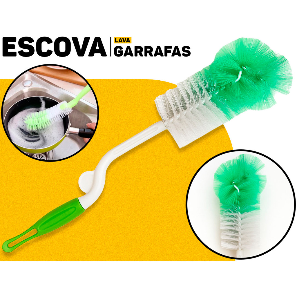Escova Lava Garrafas Clink 30x13 cm Plástico Limpeza Mamadeiras Copos Jarras Multifuncional	