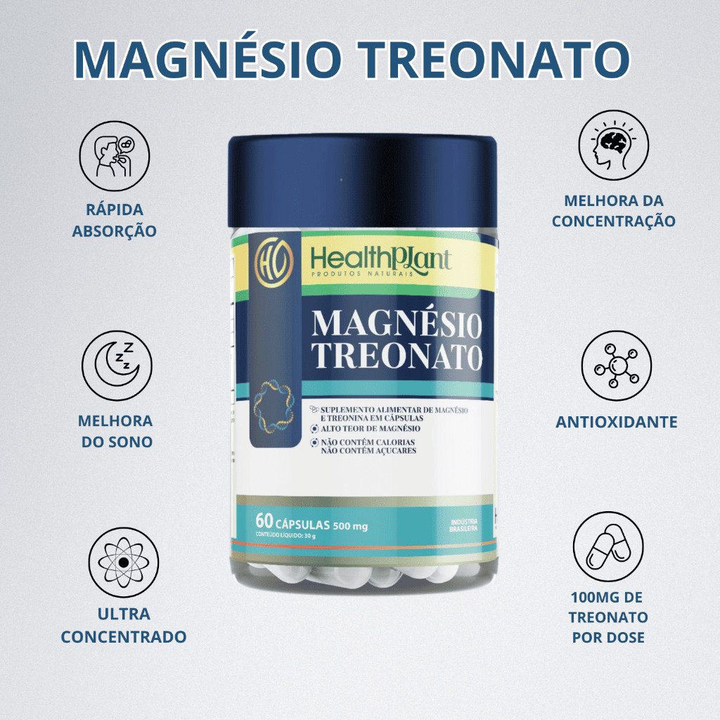 Treonato de Magnésio Concentrado 60 Cápsulas 500mg ( Magnésio L-Treonato )