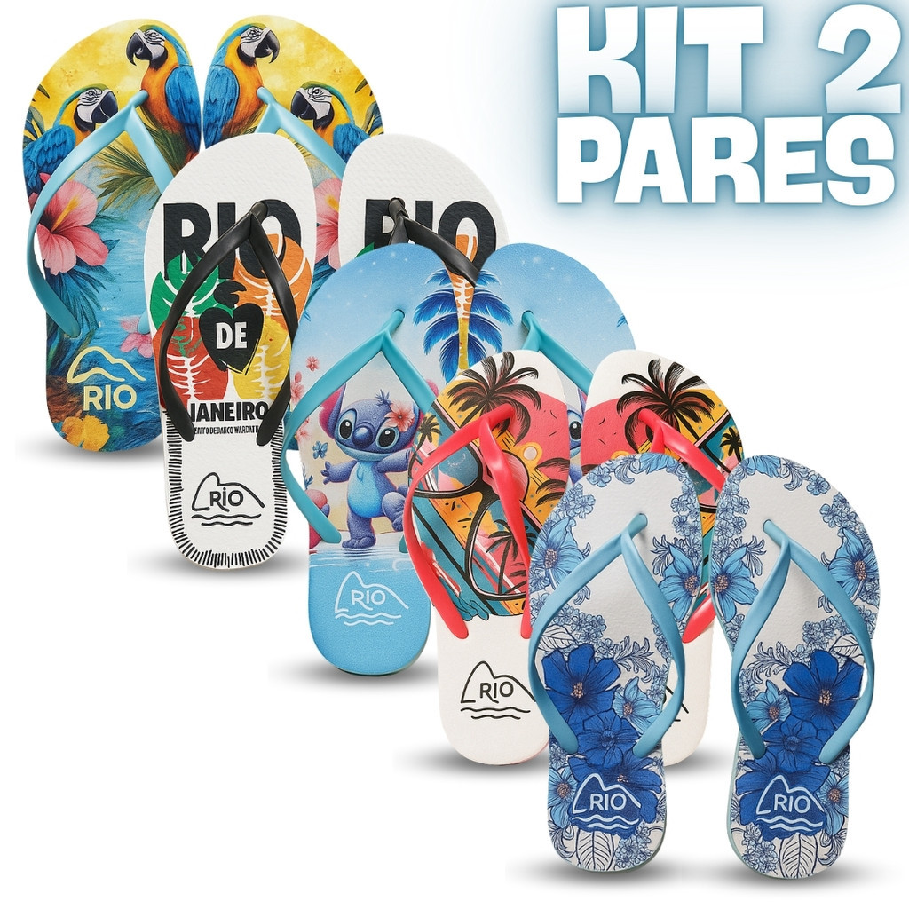 Kit 2 Pares Chinelo Feminino Anatômico e Antiderrapante - Conforto No Verão