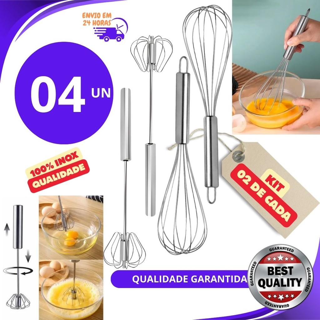 kit4 ou 2Peças Fuê Semi-Automático Batedor Fue Mixer Creme Misturador Semi-Automático inox Utensilio