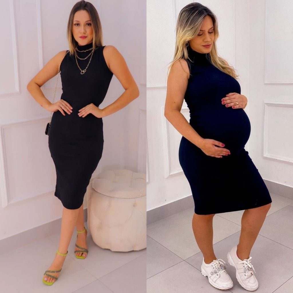 Vestido Feminino Ribana para Grávida Gola Alta Cavado Gestante em Oferta na Shopee