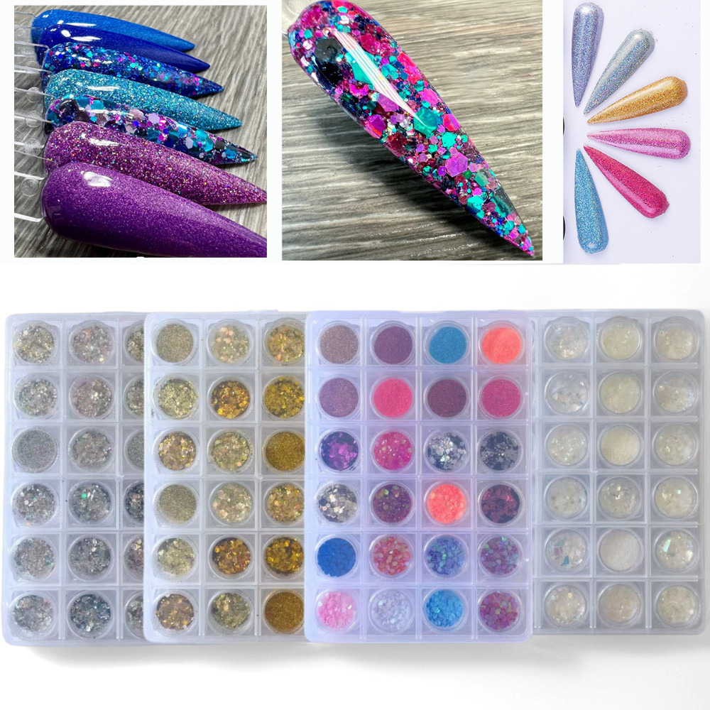 Kit c/24 Pote de Glitter Flocado para decoração de unhas