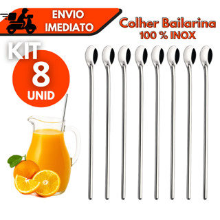 Kit 1/2/3/8 Colher Bailarina 30cm Inox Para Suco Drinks Coquetel Mexedora Grande em Oferta na Shopee