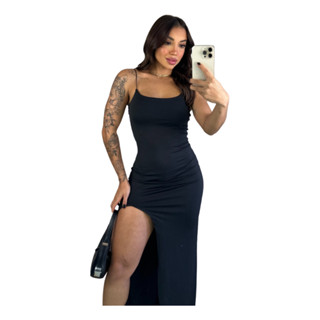 Vestido Com Fenda Feminino Longo Suplex Modelador Corpo Moda em Oferta na Shopee