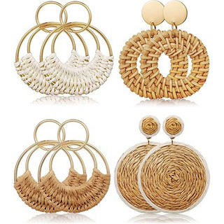 Conjunto de brincos estilo férias de verão feito de ráfia de rattan