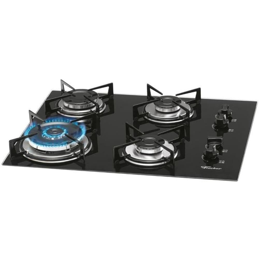 Cooktop 4 Bocas Fischer Tripla Chama Acendimento Superautomático, Preto - Bivolt