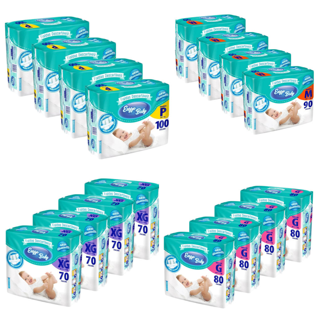 Kit 4 PACOTES Fralda Descartavel Enzzo Baby Infantil Todos Os Tamanhos