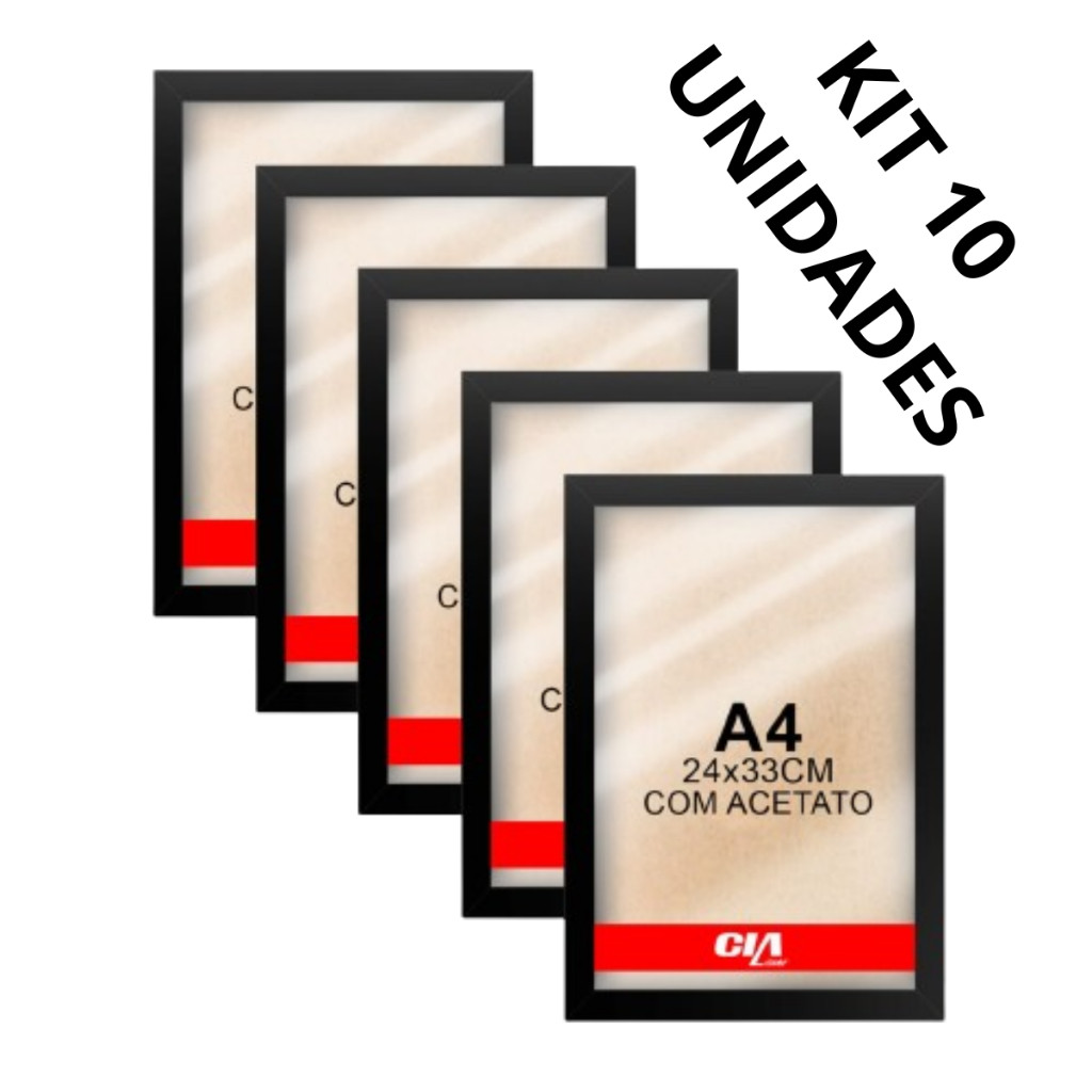 10 Quadros Placas Decorativas - Placa Moldura Preta com PET MDF Cru p/A4