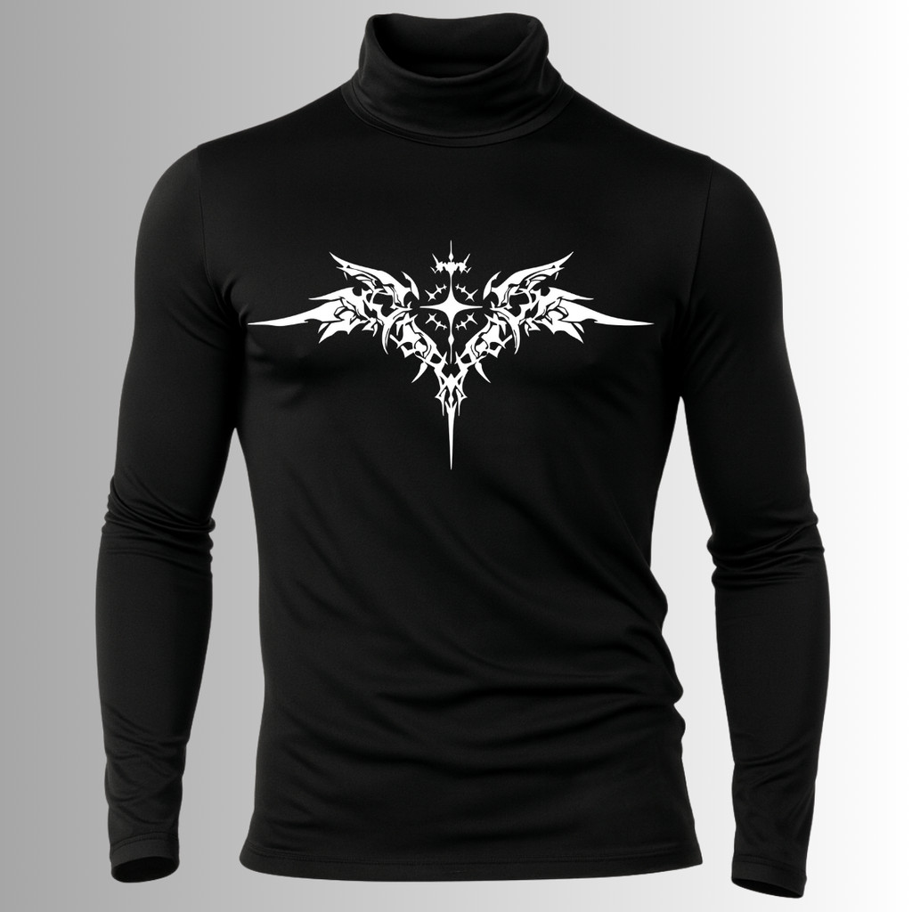 Camiseta Compressão Proteção UV +50 Manga Longa Gola Alta Cyber Tribal Asas Gotic 3