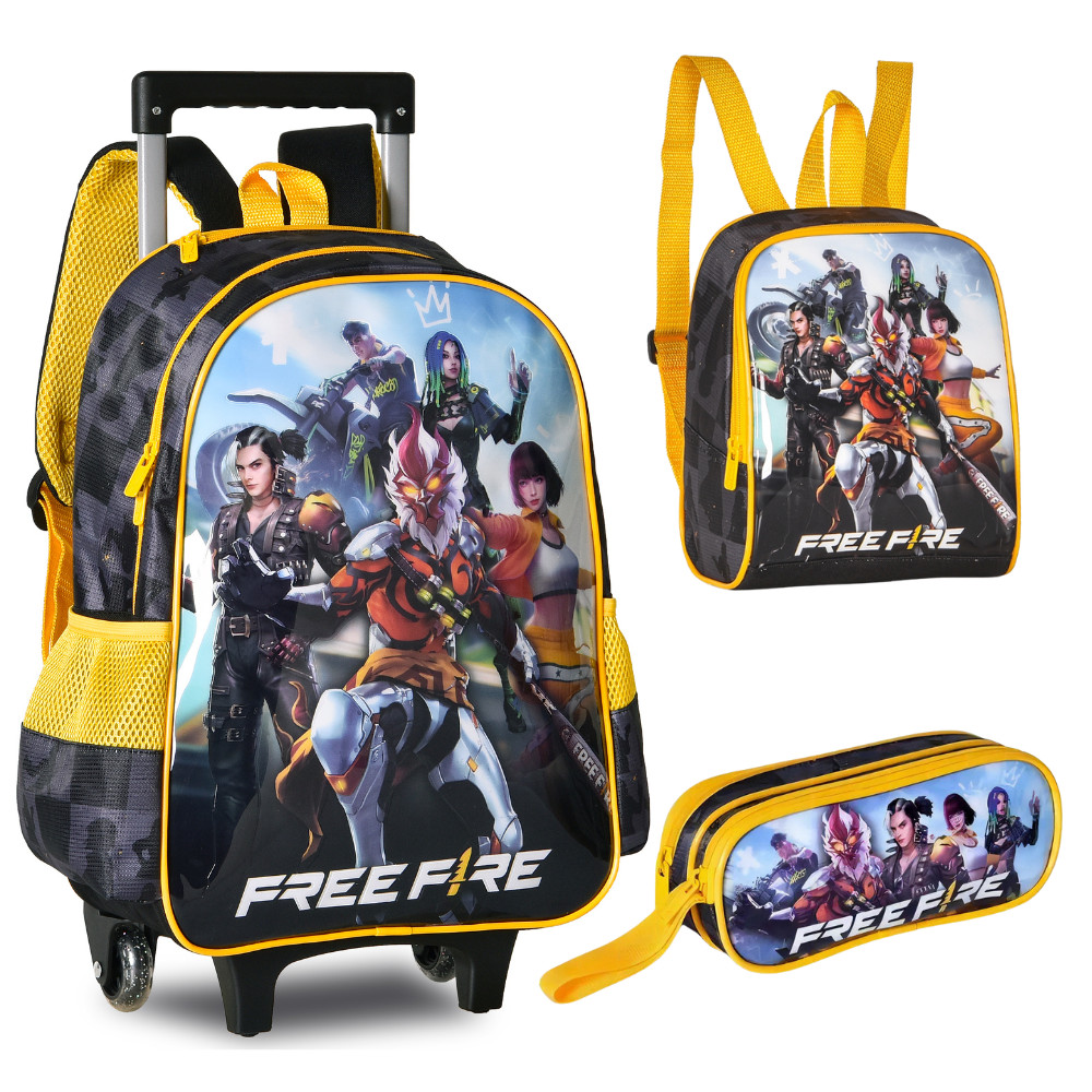 Kit Mochila de Rodinhas com Capuz Oficial FREE FIRE FR2494K