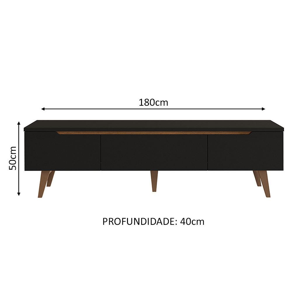 Detalhes do Rack para TV até 80 Polegadas 180cm 2 Portas 1 Gaveta Preto/Rustic Toronto Madesa