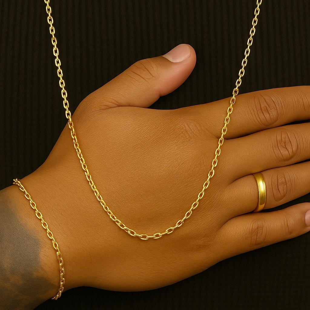 Kit Corrente Cadeado 2mm Com Pulseira 100% Moeda Antiga
