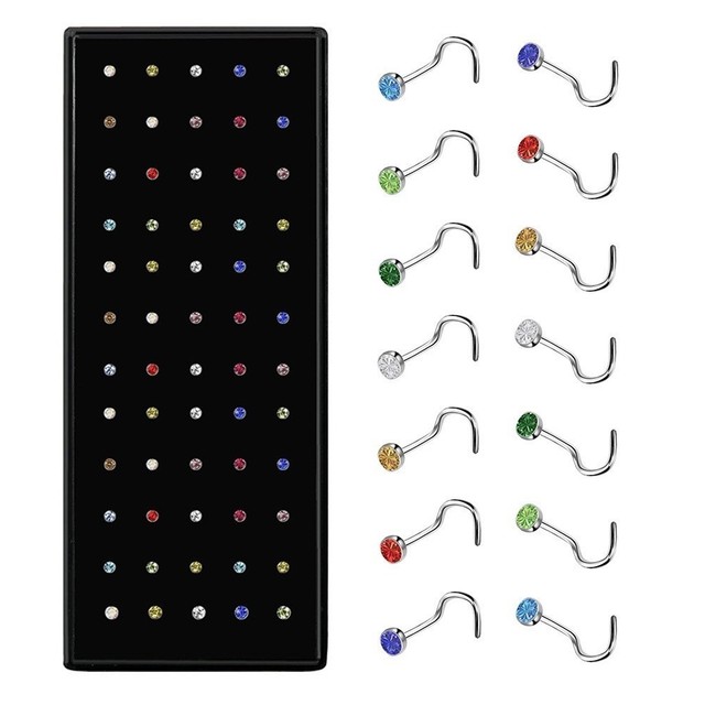 TB Moda Kit Com 40 Piercing de Nariz Cristal Reto/Dobrar lindo aço inox