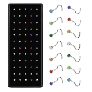 TB Moda Kit Com 40 Piercing de Nariz Cristal Reto/Dobrar lindo aço inox