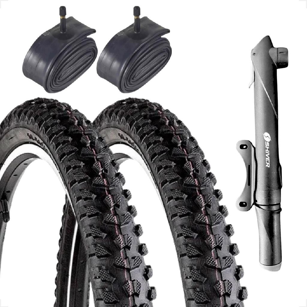PAR Pneu bicicleta Levorin Excess aro 26 x 1.95 banda leve + Camaras bico grosso + Brinde Mini Bomba