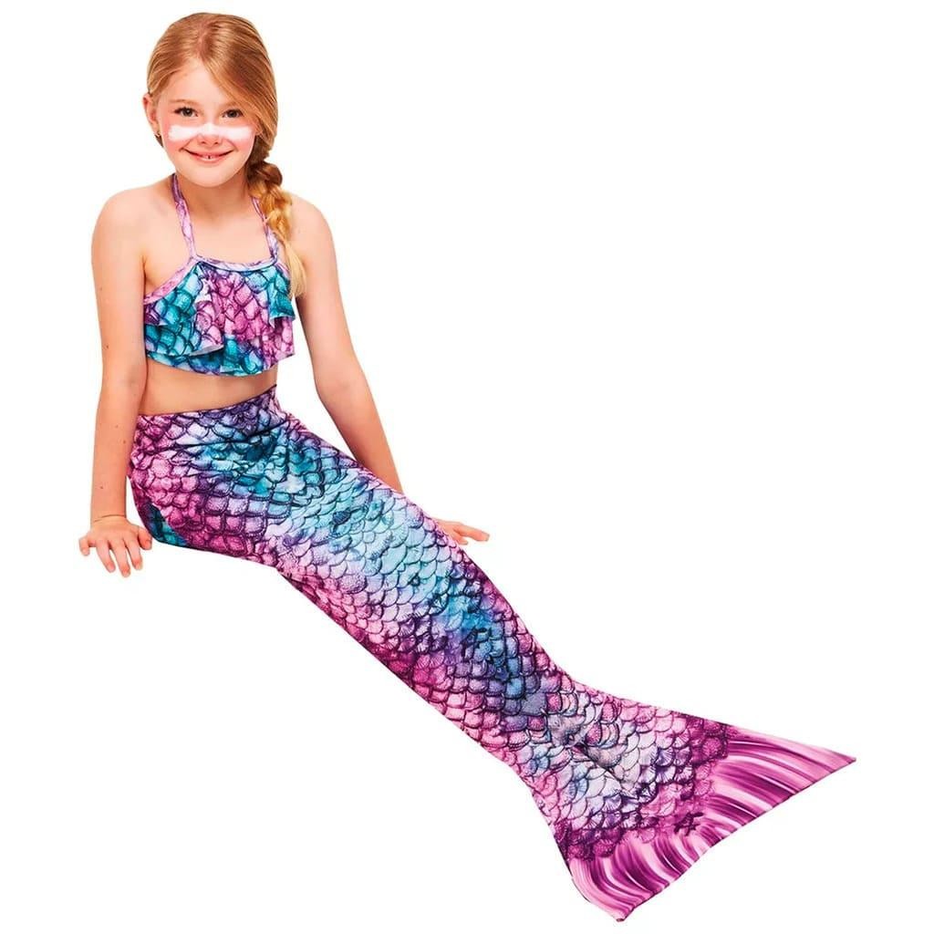 Cauda de Sereia Yara Roxa Fantasia Infantil com Top
