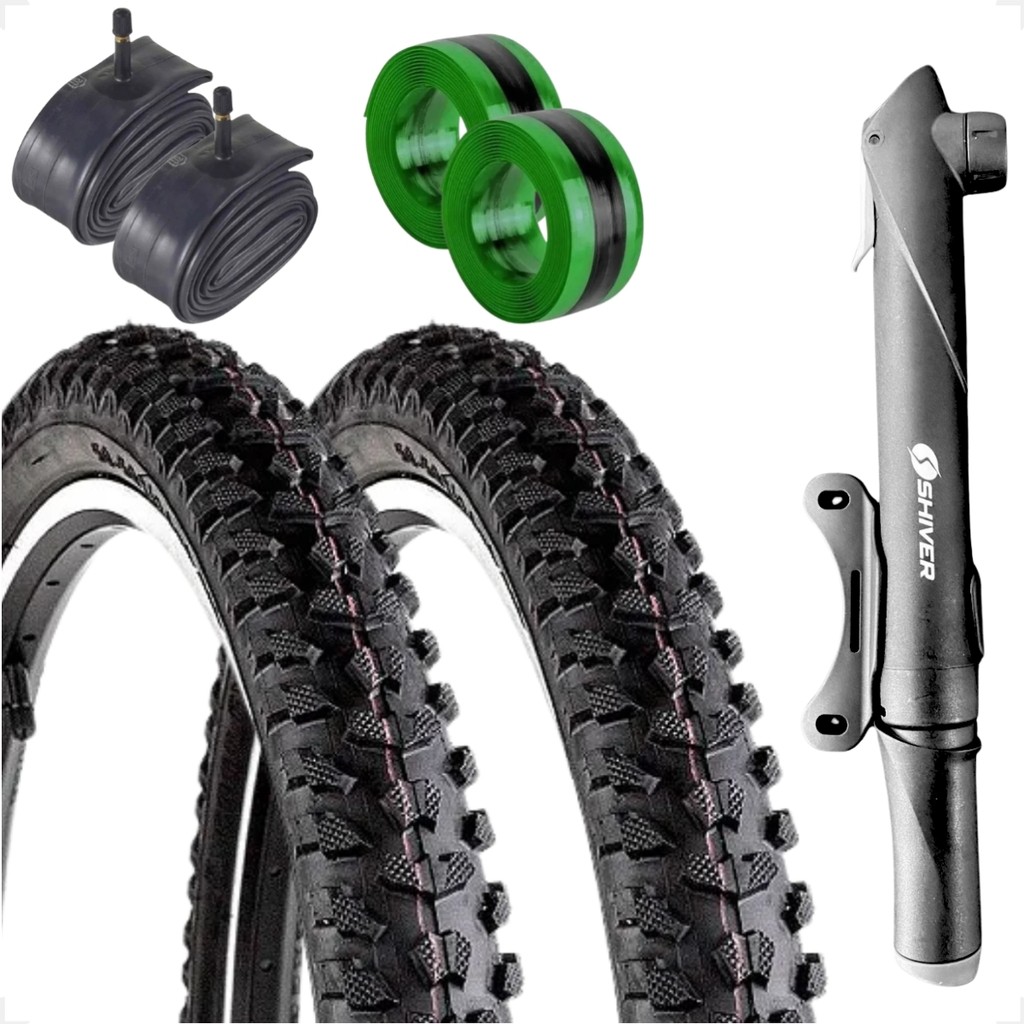 PAR Pneu bicicleta Levorin Excess aro 26 1.95 Cravudo PAR Camara bico grosso + Bombinha + Brindes