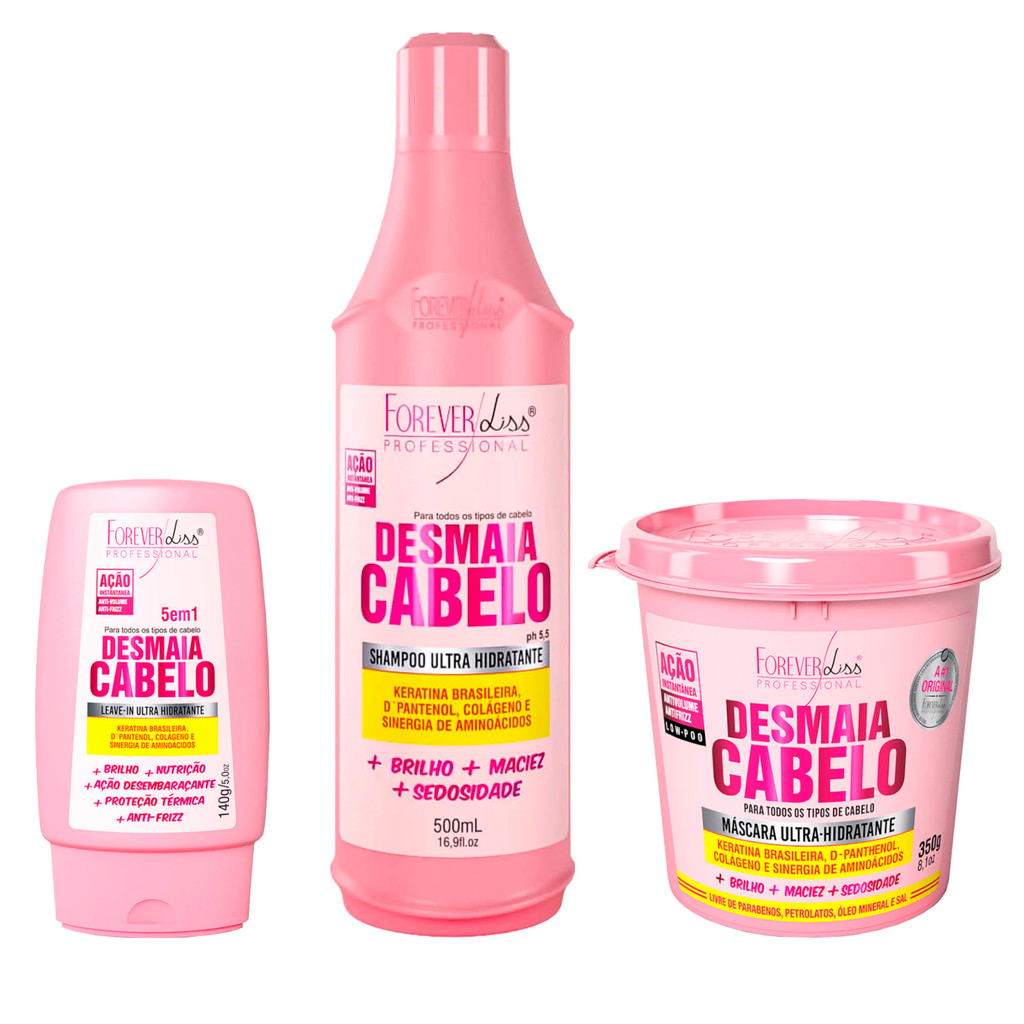 Kit Antifrizz Desmaia Cabelo Shampoo 500ml + Máscara 350g + Leave-In | Forever Liss