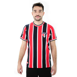 Camiseta de Time RetrôMania São Paulo 1969 Listrada Vermelho Preto e Branco - Masculino