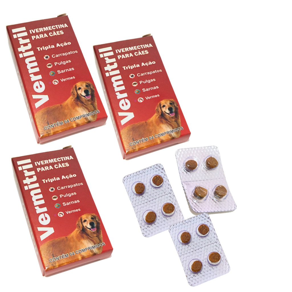 Vermitril - Anti Pulgas, Carrapatos, Vermes, Sarnas 12 Comprimidos. Cães entre 7,5 e 15kg