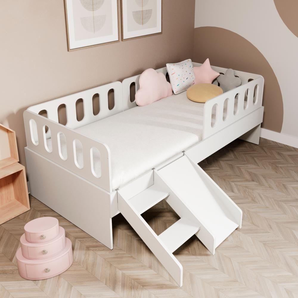 Cama Solteiro Mdf Branco Com Escadinha Escorrega Mobilistore em Oferta na Shopee
