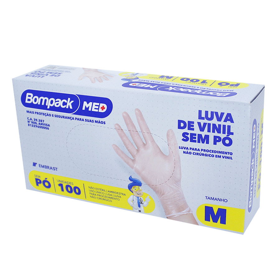 Luva de Vinil M Sem Pó Transparente 100un BOMPACK em Oferta na Shopee